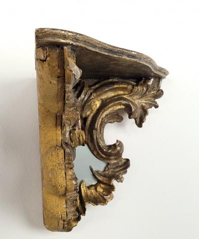 Pair of Venetian Mecca and Mirrored Carved Wood Corner Shelves circa 1800