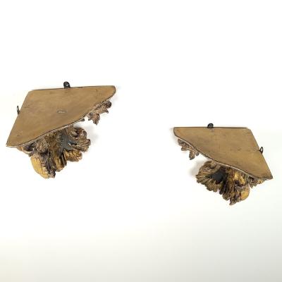 Pair of Venetian Mecca and Mirrored Carved Wood Corner Shelves circa 1800