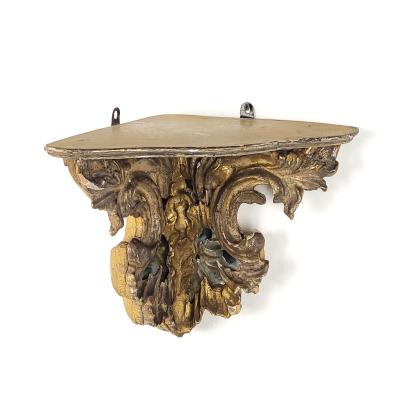 Pair of Venetian Mecca and Mirrored Carved Wood Corner Shelves circa 1800