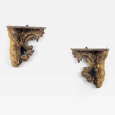 Pair of Venetian Mecca and Mirrored Carved Wood Corner Shelves circa 1800