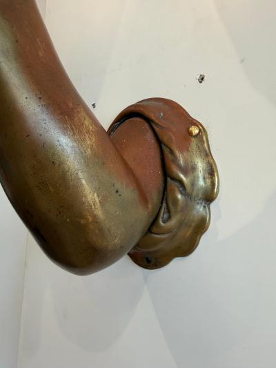 Pair of Venetian Patinated Bronze Arm Wall Mounted Lanterns