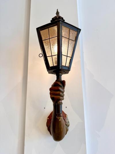 Pair of Venetian Patinated Bronze Arm Wall Mounted Lanterns