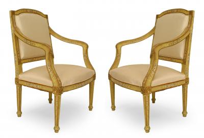 Pair of Venetian Yellow Painted Floral Arm Chairs