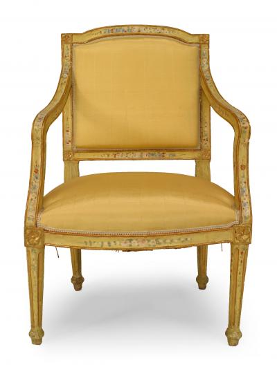 Pair of Venetian Yellow Painted Floral Arm Chairs