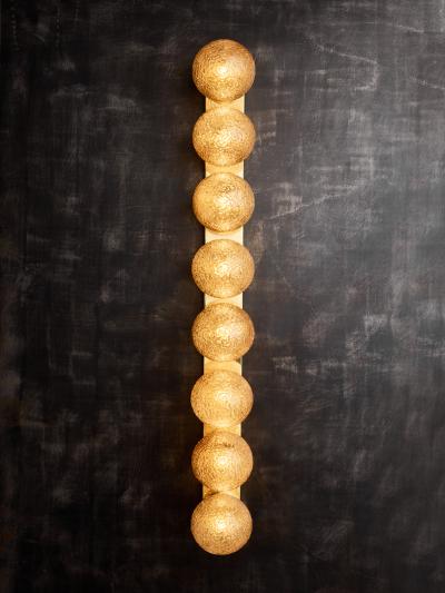 Pair of Vertical Brass and Smoked Textured Glass Globe Wall Sconces