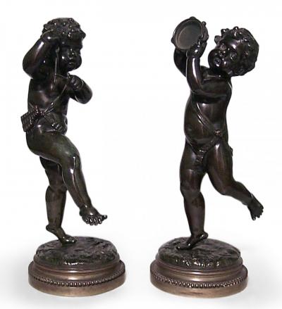 Pair of Victorian Bronze Musical Cupids
