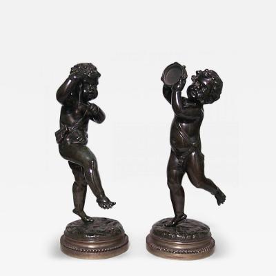 Pair of Victorian Bronze Musical Cupids