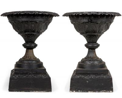 Pair of Victorian Cast Iron Outdoor Urns