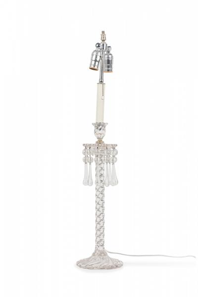 Pair of Victorian Cut Crystal Glass Table Lamps with Pleated Swirl Shades