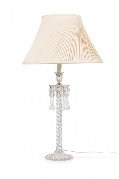 Pair of Victorian Cut Crystal Glass Table Lamps with Pleated Swirl Shades