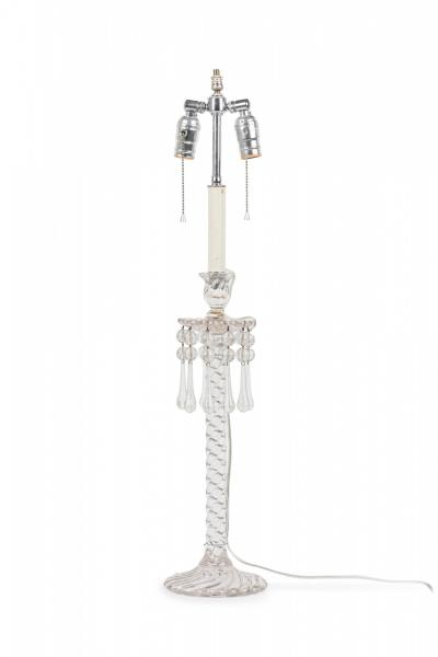 Pair of Victorian Cut Crystal Glass Table Lamps with Pleated Swirl Shades