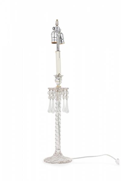 Pair of Victorian Cut Crystal Glass Table Lamps with Pleated Swirl Shades