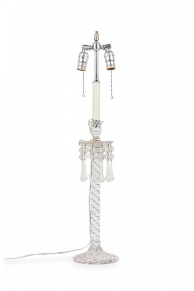 Pair of Victorian Cut Crystal Glass Table Lamps with Pleated Swirl Shades