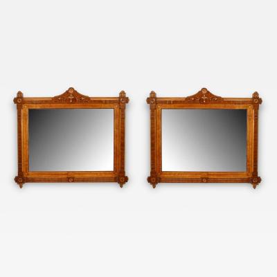 Pair of Victorian Eastlake Walnut and Maple Carved Wall Mirrors