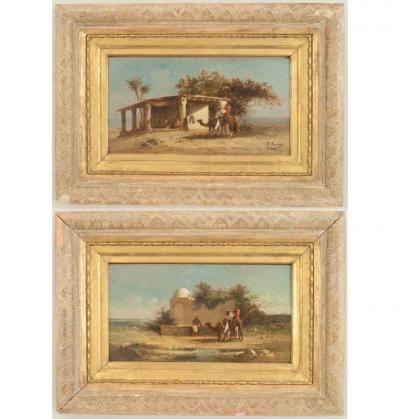 Pair of Victorian Middle Eastern Scene Oil Paintings