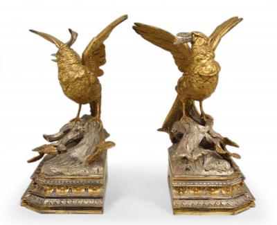 Pair of Victorian Silver and Gilt Birds