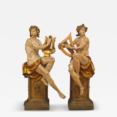 Pair of Victorian Stripped Musician Figures