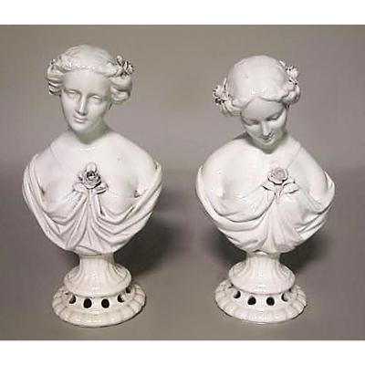 Pair of Victorian White Porcelain Female Bust