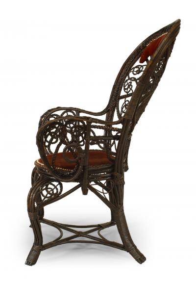 Pair of Victorian Wicker Velvet Arm Chairs