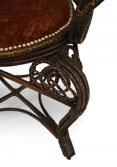 Pair of Victorian Wicker Velvet Arm Chairs