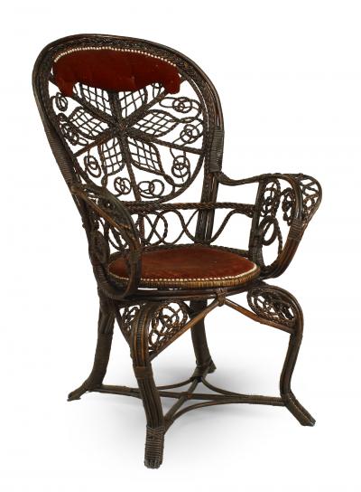 Pair of Victorian Wicker Velvet Arm Chairs