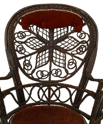 Pair of Victorian Wicker Velvet Arm Chairs