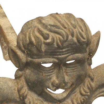 Pair of Victorian Wrought Iron Mask Andirons