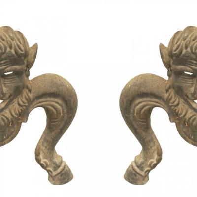 Pair of Victorian Wrought Iron Mask Andirons