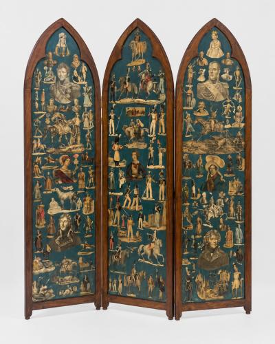 Pair of Victorian era folding screens Troubadour style England circa 1850