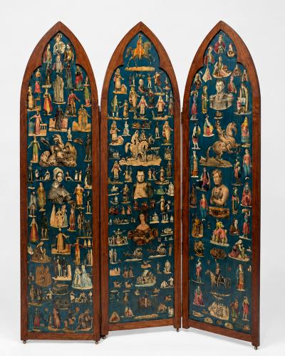 Pair of Victorian era folding screens Troubadour style England circa 1850