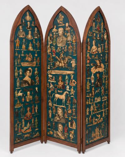 Pair of Victorian era folding screens Troubadour style England circa 1850