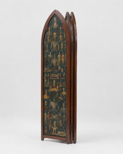 Pair of Victorian era folding screens Troubadour style England circa 1850
