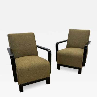 Pair of Vintage Art Deco Lounge Arm Chairs Ebony Wood Boucle Sweden 1940s