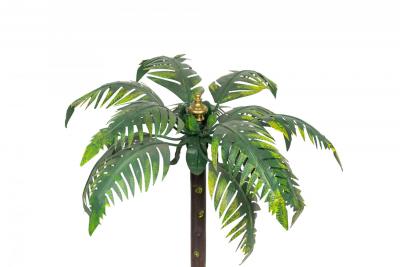 Pair of Vintage Asian Green and Gold Tole Bonsai Palm Tree Sculptures