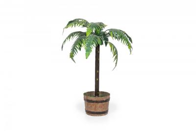 Pair of Vintage Asian Green and Gold Tole Bonsai Palm Tree Sculptures