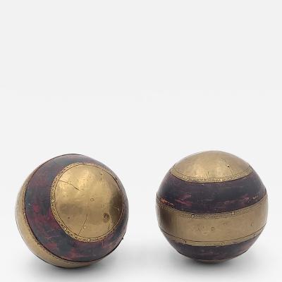 Pair of Vintage Brass Mounted Wooden Balls India