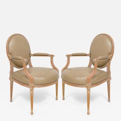 Pair of Vintage Cerused Oak Armchairs in the Neoclassic Manner