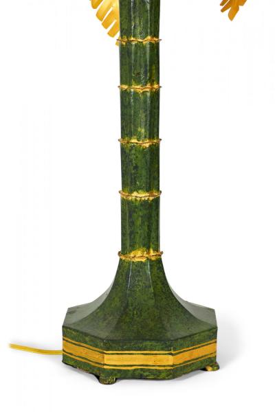Pair of Vintage Chinese Gold and Green Tole Palm Tree Table Lamps
