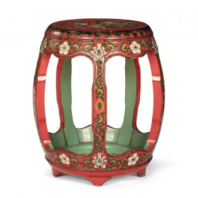 Pair of Vintage Chinese Lacquered and Painted Garden Seats