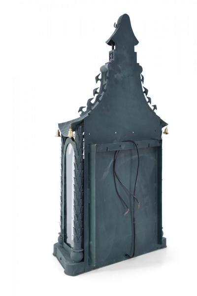 Pair of Vintage Chinese Metal and Glass Bell Adorned Pagoda Shaped Wall Sconces