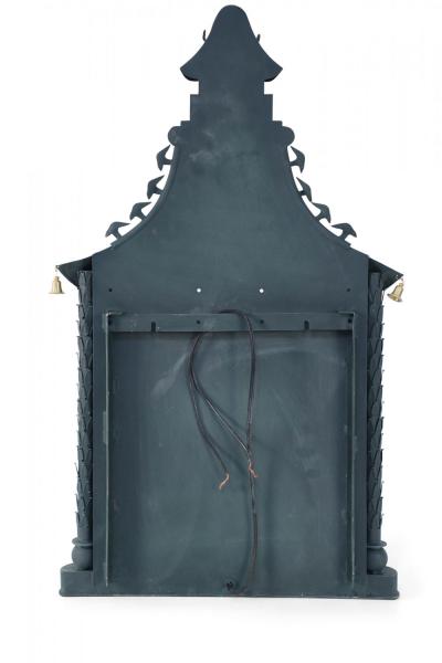 Pair of Vintage Chinese Metal and Glass Bell Adorned Pagoda Shaped Wall Sconces