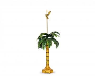 Pair of Vintage Chinese Yellow and Green Tole Palm Tree Table Lamps