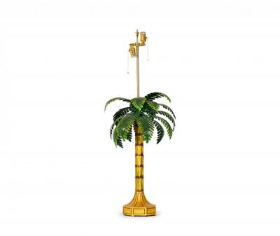 Pair of Vintage Chinese Yellow and Green Tole Palm Tree Table Lamps