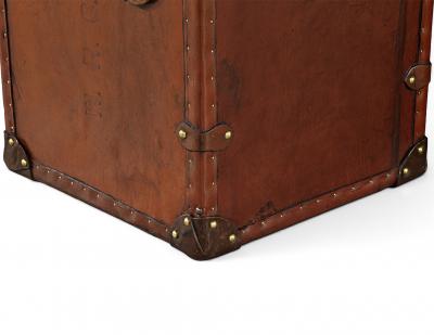 Pair of Vintage Cognac Leather Campaign Steamer Trunk Storage Side Tables