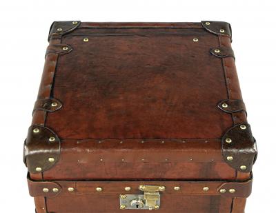 Pair of Vintage Cognac Leather Campaign Steamer Trunk Storage Side Tables