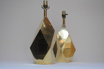 Pair of Vintage Faceted Geometric Solid Brass Table Lamps