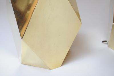 Pair of Vintage Faceted Geometric Solid Brass Table Lamps
