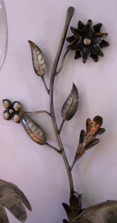 Pair of Vintage French Hand Hammered Flower Design Wall Lights