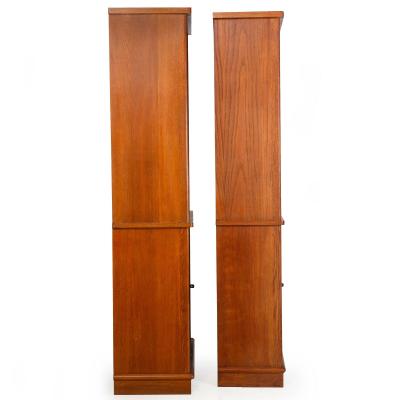 Pair of Vintage French Moderne Brushed Oak Bookcases Display Cabinets