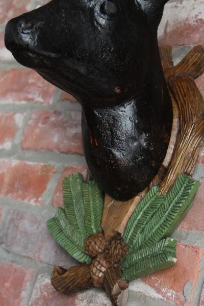 Pair of Vintage German Carved Black Forest Mounted Deer Wall Sculptures